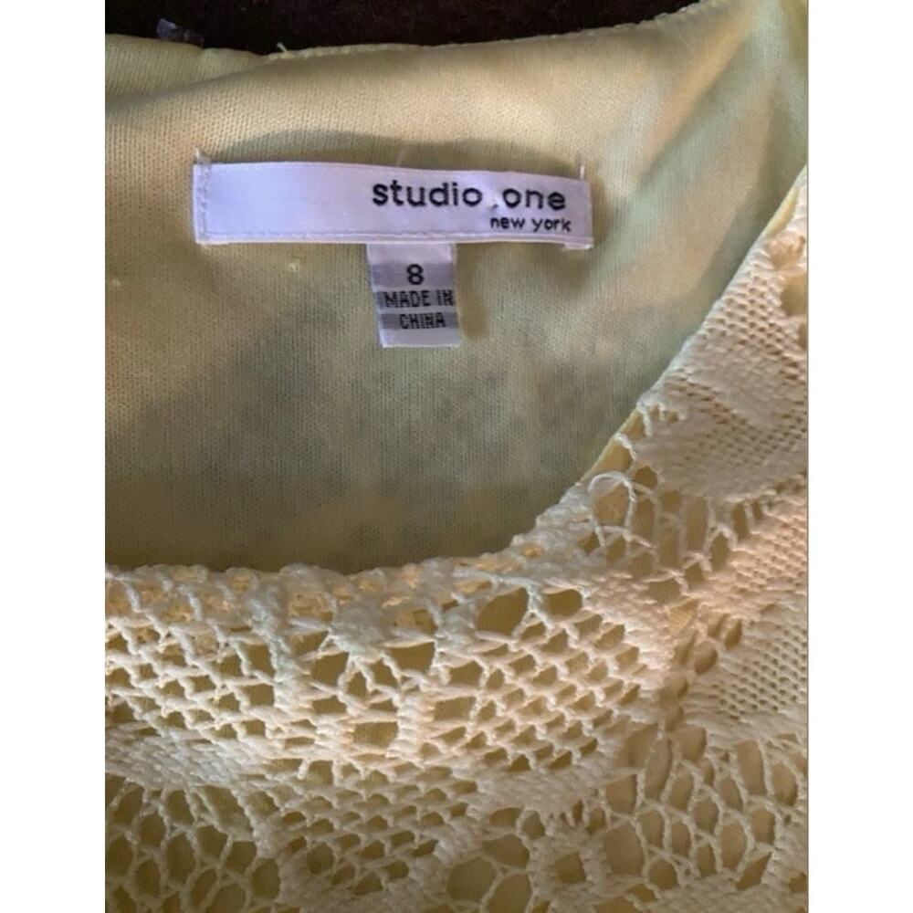 Studio One Yellow Floral Lace Fit Flare Dress Size 8 Spring Garden Party - Picture 6 of 9